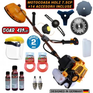 Pachet PROMO: Motocoasa pe benzina HOLZ Germany cu 14 ACCESORII incluse de 7.5CP, 10000 RONm 58cc